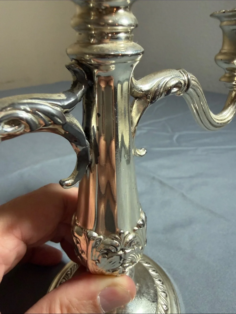 Vintage Ornate Silver Plated 3-Arm Candelabra Candle Holder Baroque Model 2203